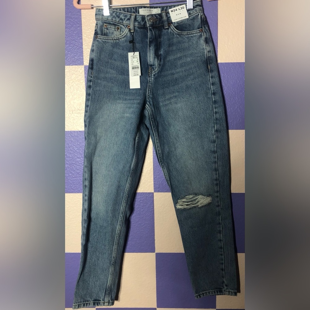 NWT Topshop High Waisted Tapered Leg Mom Jeans in Medium Wash - Size 0 / 24